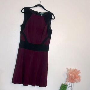 Ralph Lauren ALine Burgundy Red & Black Knee Length Sleeveless Dress 12